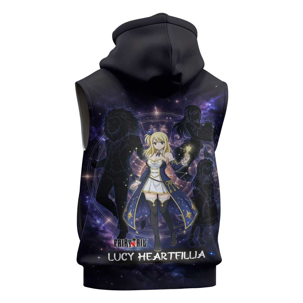 Lucy Heartfilia Fairy Tail Sleeveless Zip Hoodie Celestial Spirit Anime Style with Zodiac Key Magic