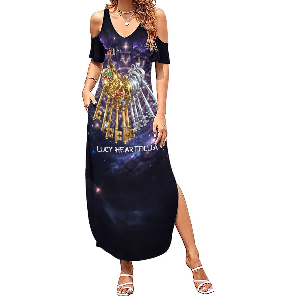 Lucy Heartfilia Fairy Tail Summer Maxi Dress Celestial Spirit Anime Style with Zodiac Key Magic
