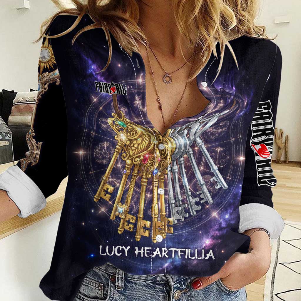 Lucy Heartfilia Fairy Tail Women Casual Shirt Celestial Spirit Anime Style with Zodiac Key Magic
