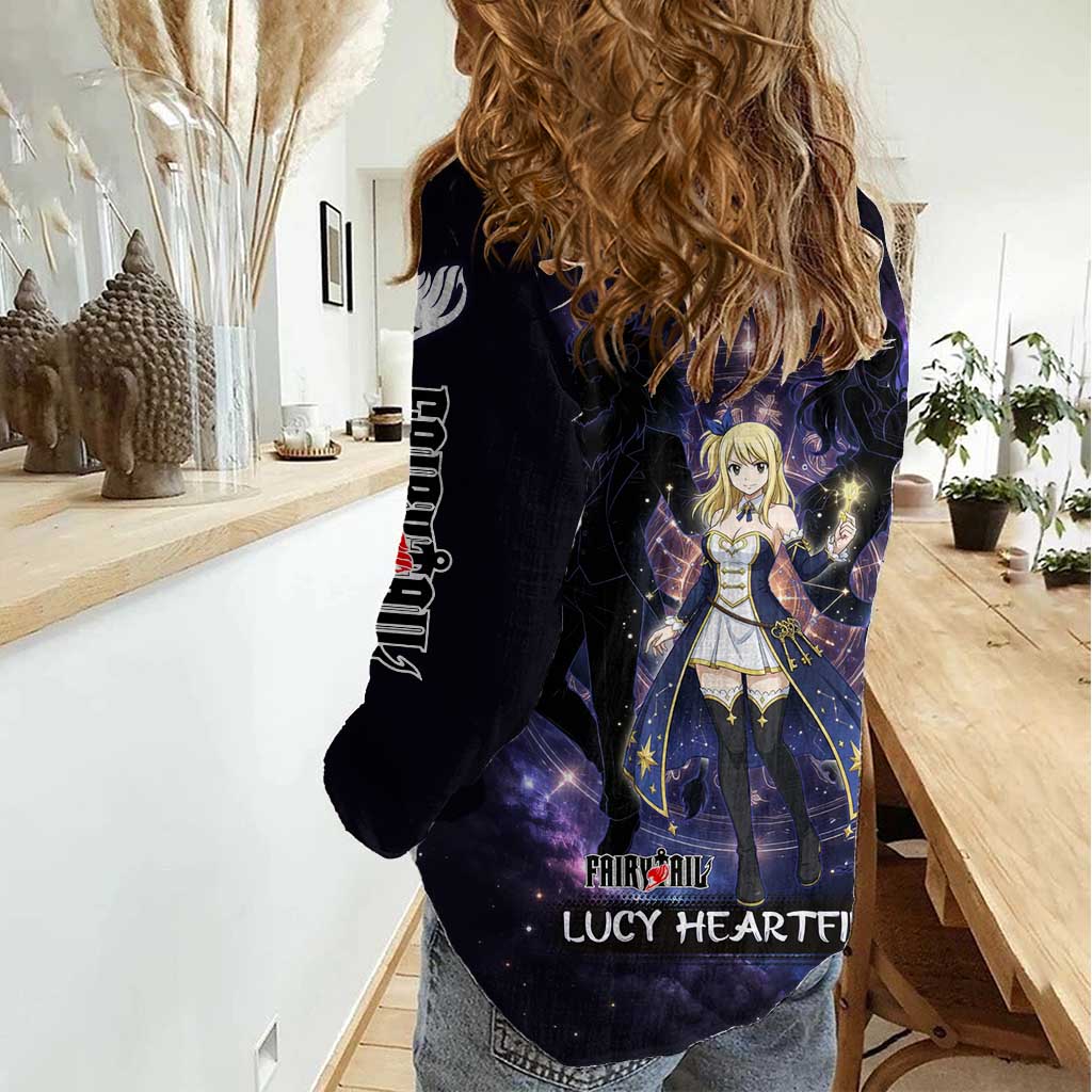 Lucy Heartfilia Fairy Tail Women Casual Shirt Celestial Spirit Anime Style with Zodiac Key Magic