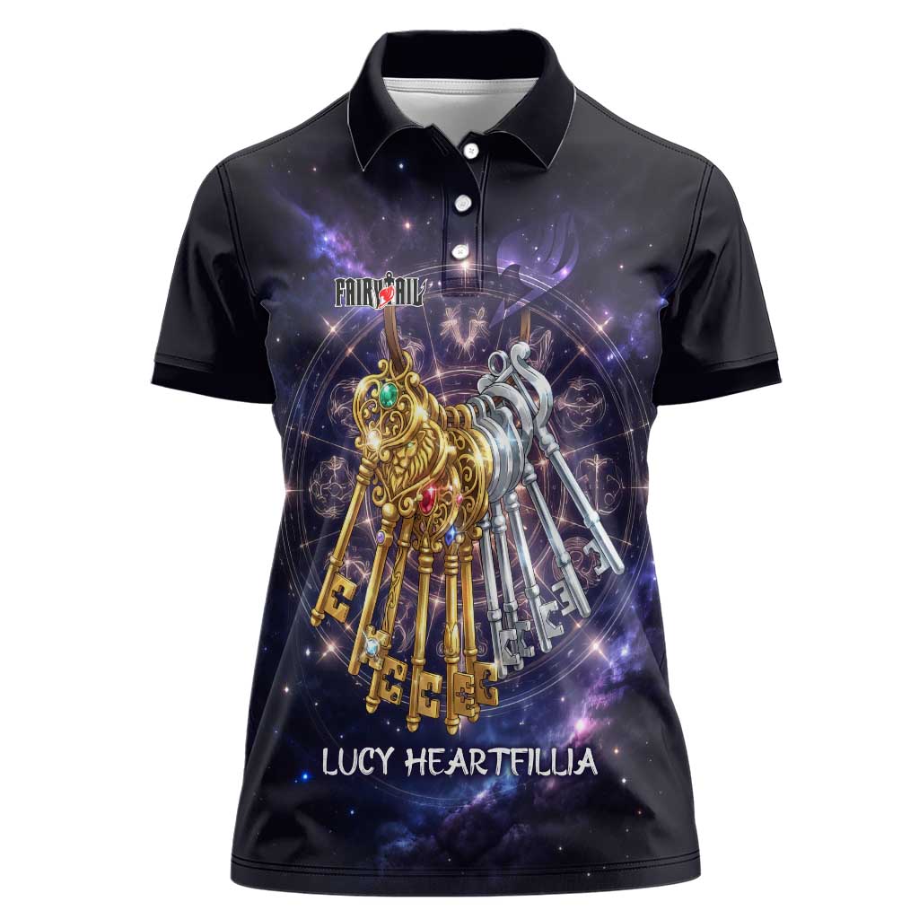 Lucy Heartfilia Fairy Tail Women Polo Shirt Celestial Spirit Anime Style with Zodiac Key Magic