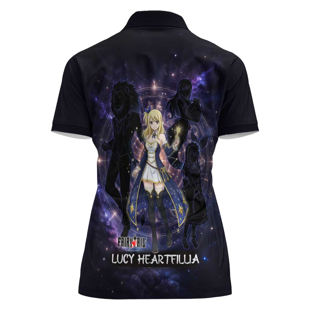 Lucy Heartfilia Fairy Tail Women Polo Shirt Celestial Spirit Anime Style with Zodiac Key Magic
