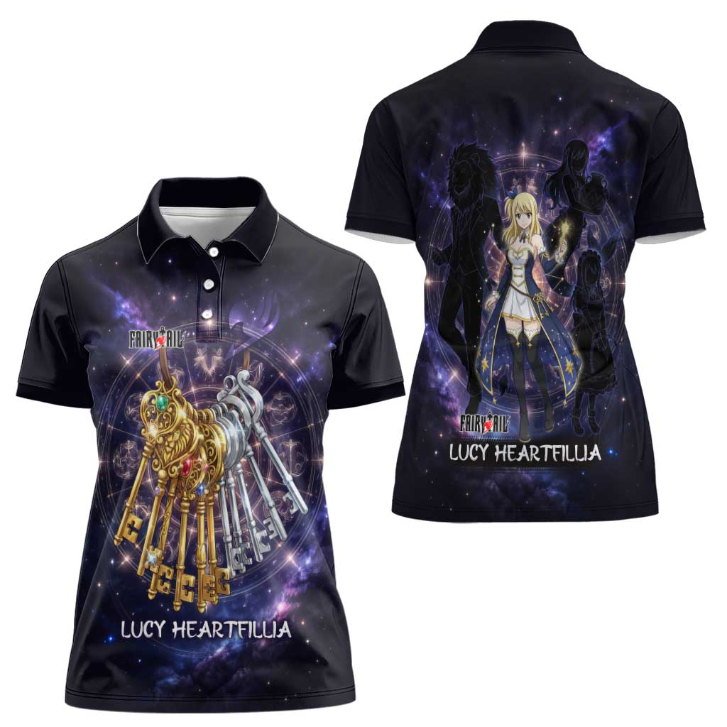 Lucy Heartfilia Fairy Tail Women Polo Shirt Celestial Spirit Anime Style with Zodiac Key Magic