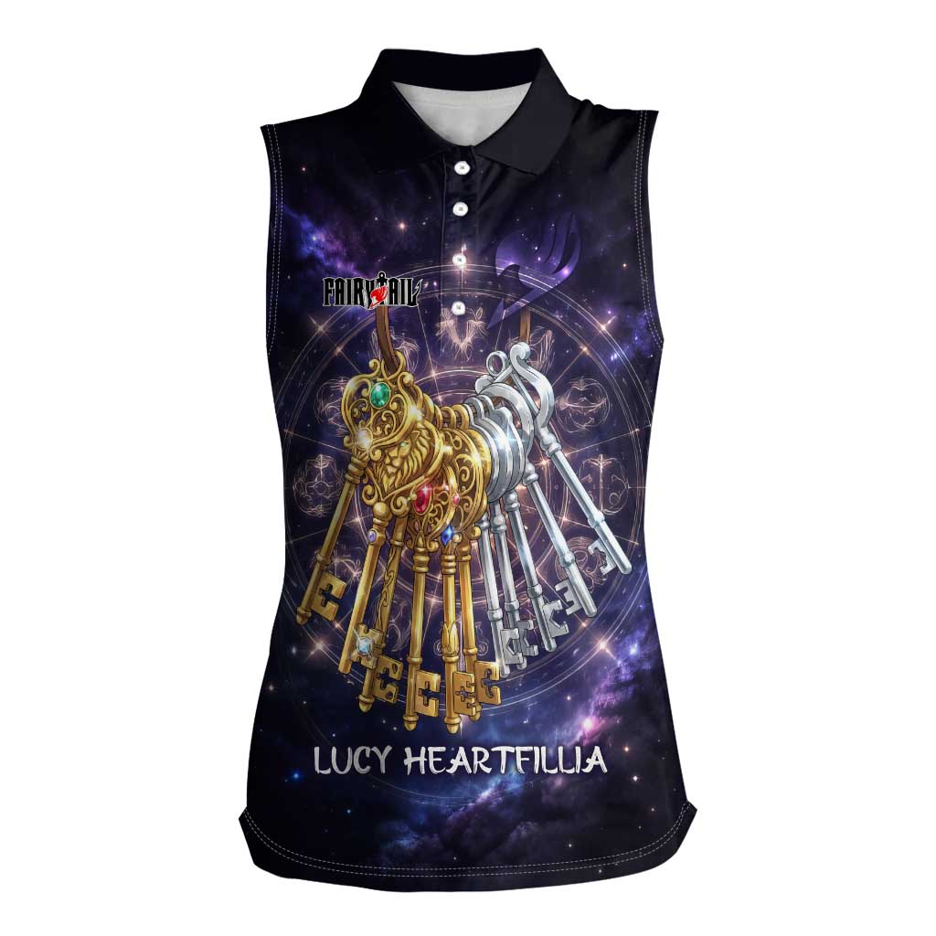 Lucy Heartfilia Fairy Tail Women Sleeveless Polo Shirt Celestial Spirit Anime Style with Zodiac Key Magic