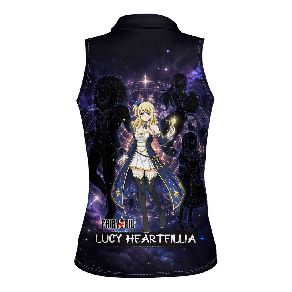 Lucy Heartfilia Fairy Tail Women Sleeveless Polo Shirt Celestial Spirit Anime Style with Zodiac Key Magic