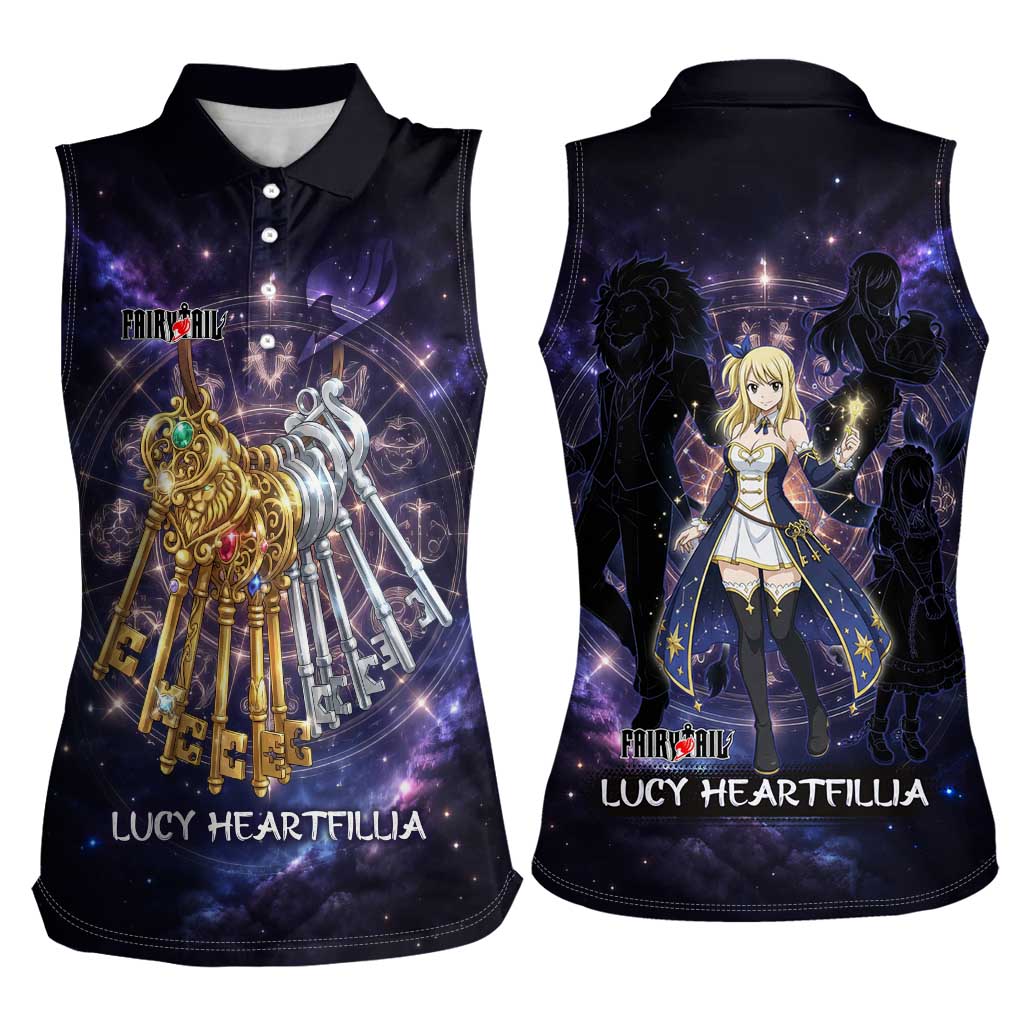 Lucy Heartfilia Fairy Tail Women Sleeveless Polo Shirt Celestial Spirit Anime Style with Zodiac Key Magic