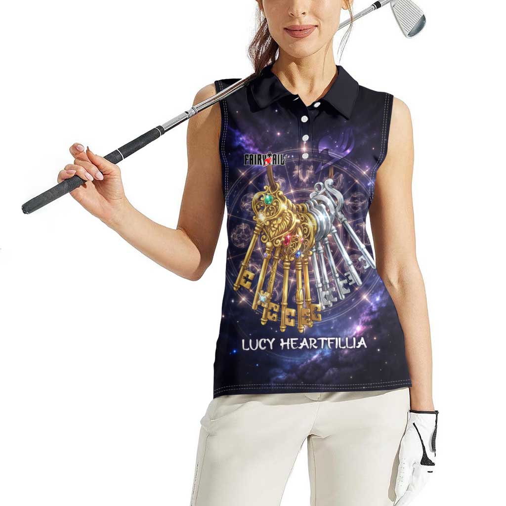 Lucy Heartfilia Fairy Tail Women Sleeveless Polo Shirt Celestial Spirit Anime Style with Zodiac Key Magic