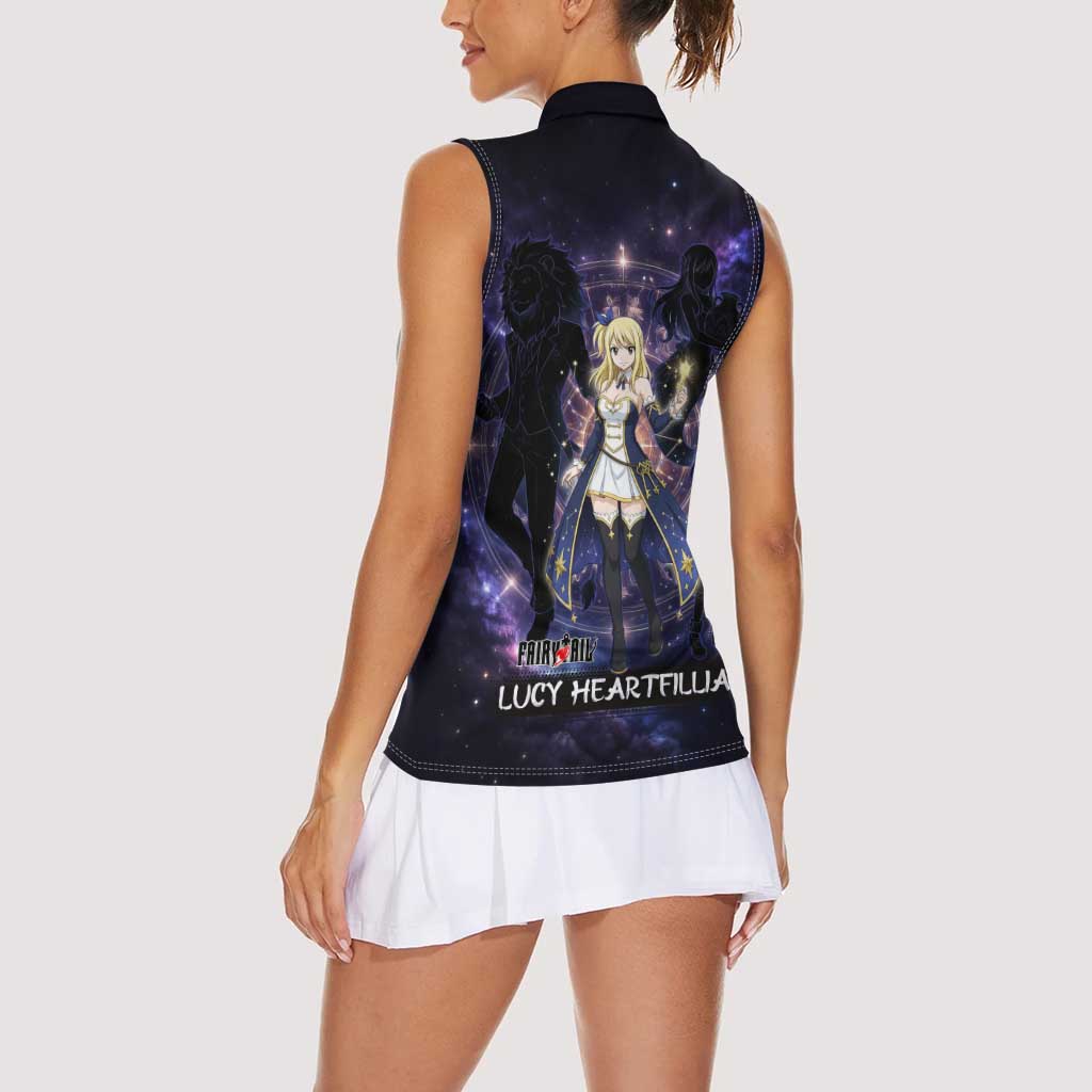 Lucy Heartfilia Fairy Tail Women Sleeveless Polo Shirt Celestial Spirit Anime Style with Zodiac Key Magic