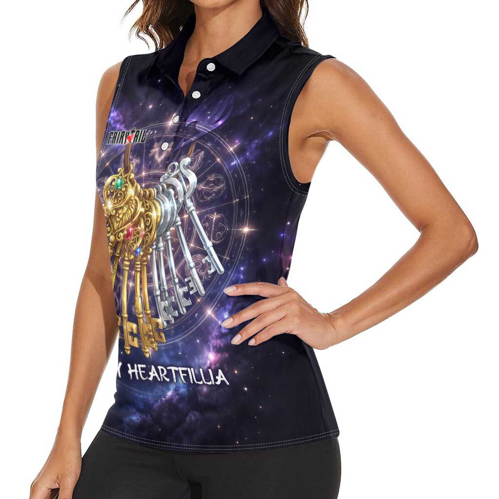 Lucy Heartfilia Fairy Tail Women Sleeveless Polo Shirt Celestial Spirit Anime Style with Zodiac Key Magic