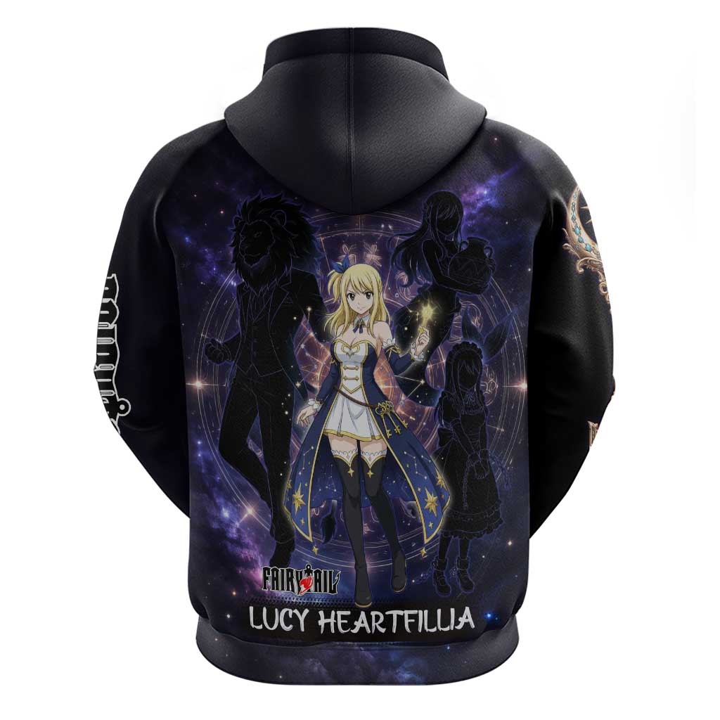Lucy Heartfilia Fairy Tail Zip Hoodie Celestial Spirit Anime Style with Zodiac Key Magic