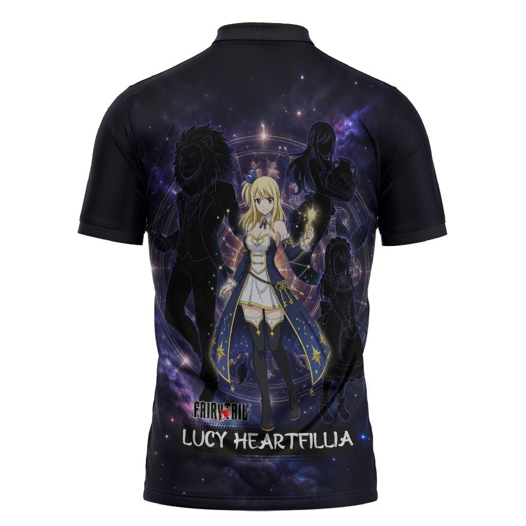 Lucy Heartfilia Fairy Tail Zipper Polo Shirt Celestial Spirit Anime Style with Zodiac Key Magic