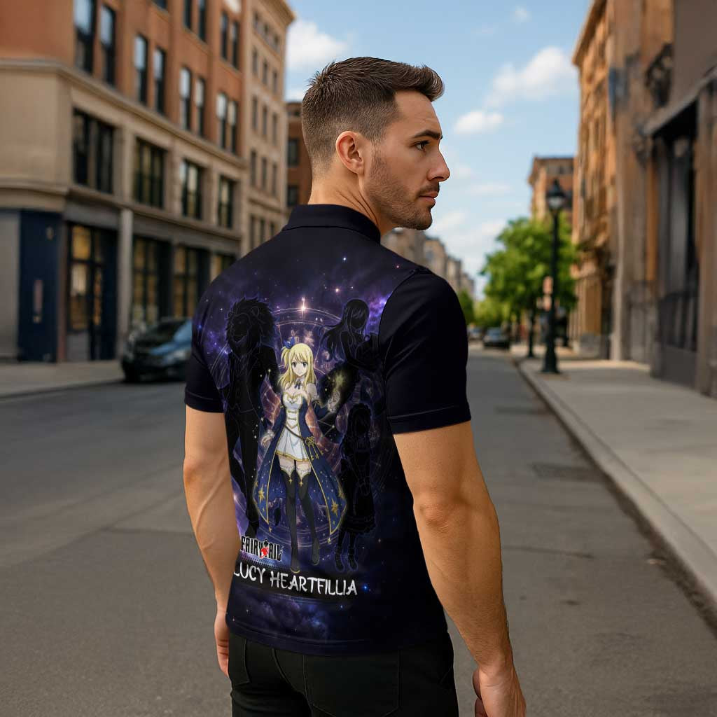 Lucy Heartfilia Fairy Tail Zipper Polo Shirt Celestial Spirit Anime Style with Zodiac Key Magic