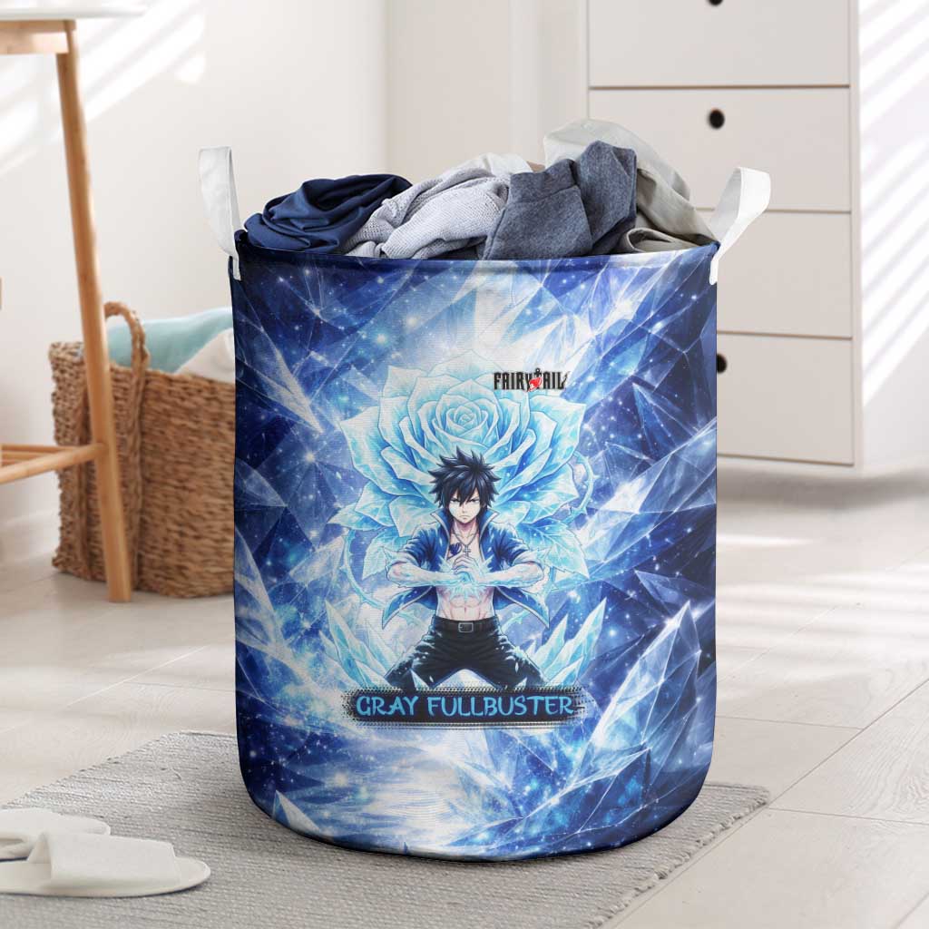 Gray Fullbuster Fairy Tail Laundry Basket Ice Magic Anime Style with Crystal Freeze Motif