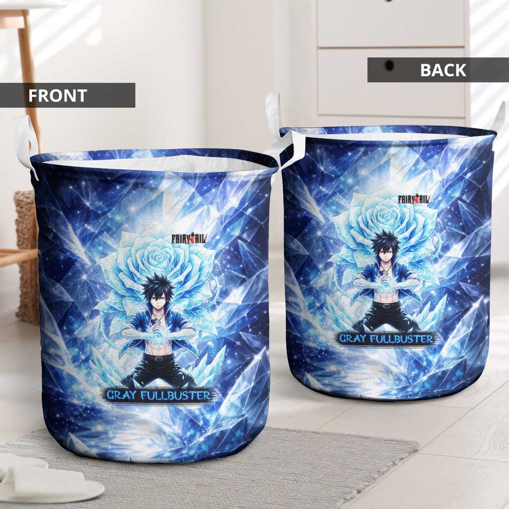 Gray Fullbuster Fairy Tail Laundry Basket Ice Magic Anime Style with Crystal Freeze Motif