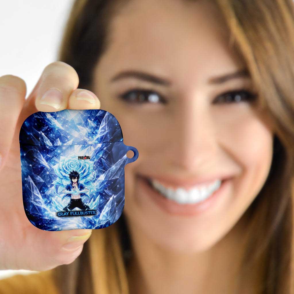 Gray Fullbuster Fairy Tail AirPods Case Ice Magic Anime Style with Crystal Freeze Motif