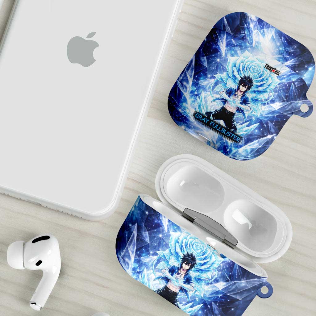 Gray Fullbuster Fairy Tail AirPods Case Ice Magic Anime Style with Crystal Freeze Motif
