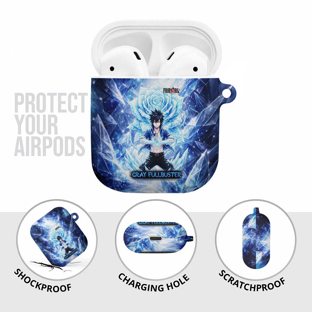 Gray Fullbuster Fairy Tail AirPods Case Ice Magic Anime Style with Crystal Freeze Motif
