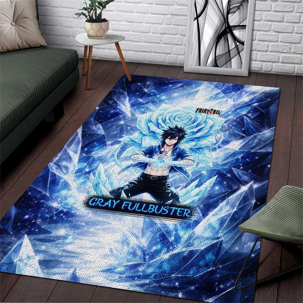 Gray Fullbuster Fairy Tail Area Rug Ice Magic Anime Style with Crystal Freeze Motif