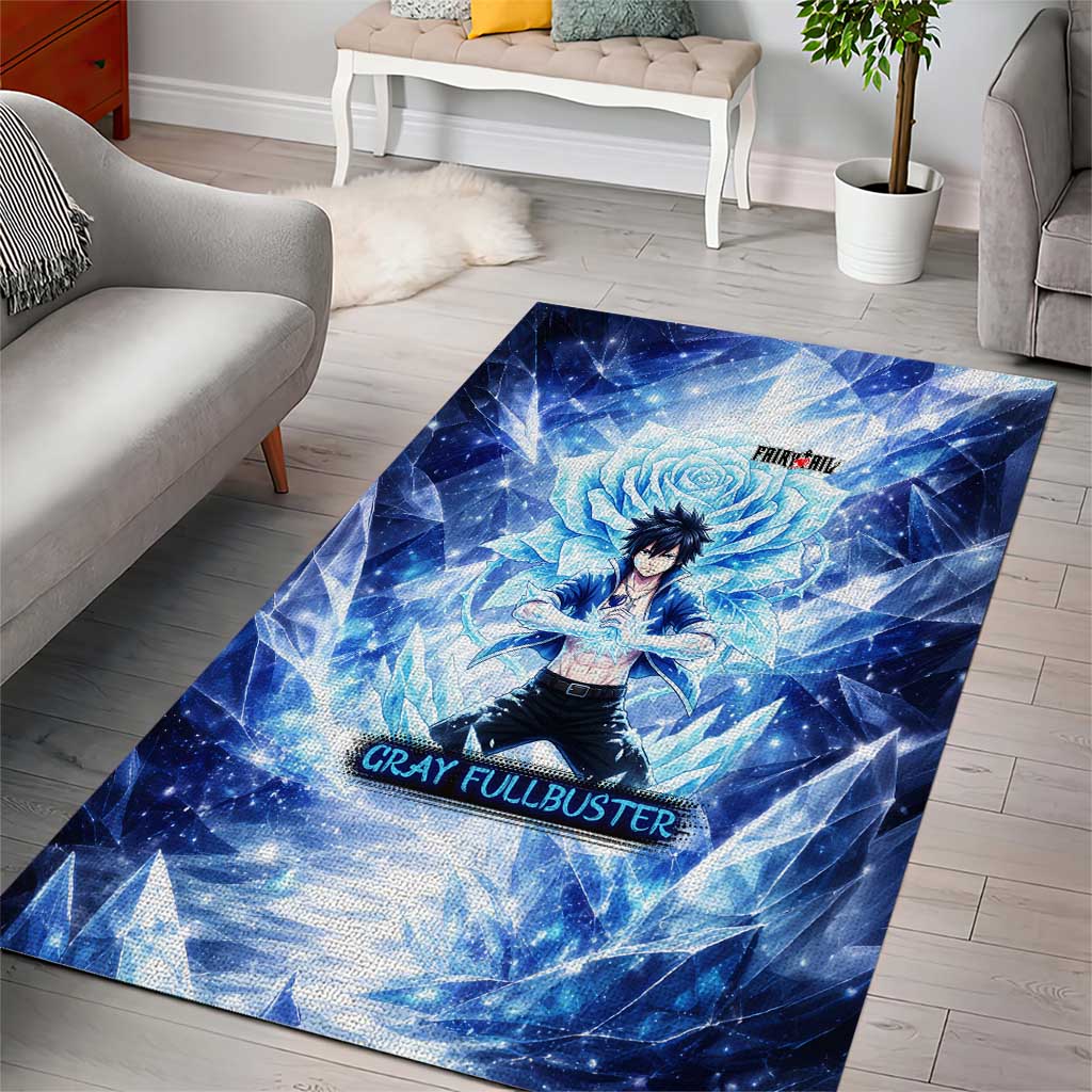 Gray Fullbuster Fairy Tail Area Rug Ice Magic Anime Style with Crystal Freeze Motif