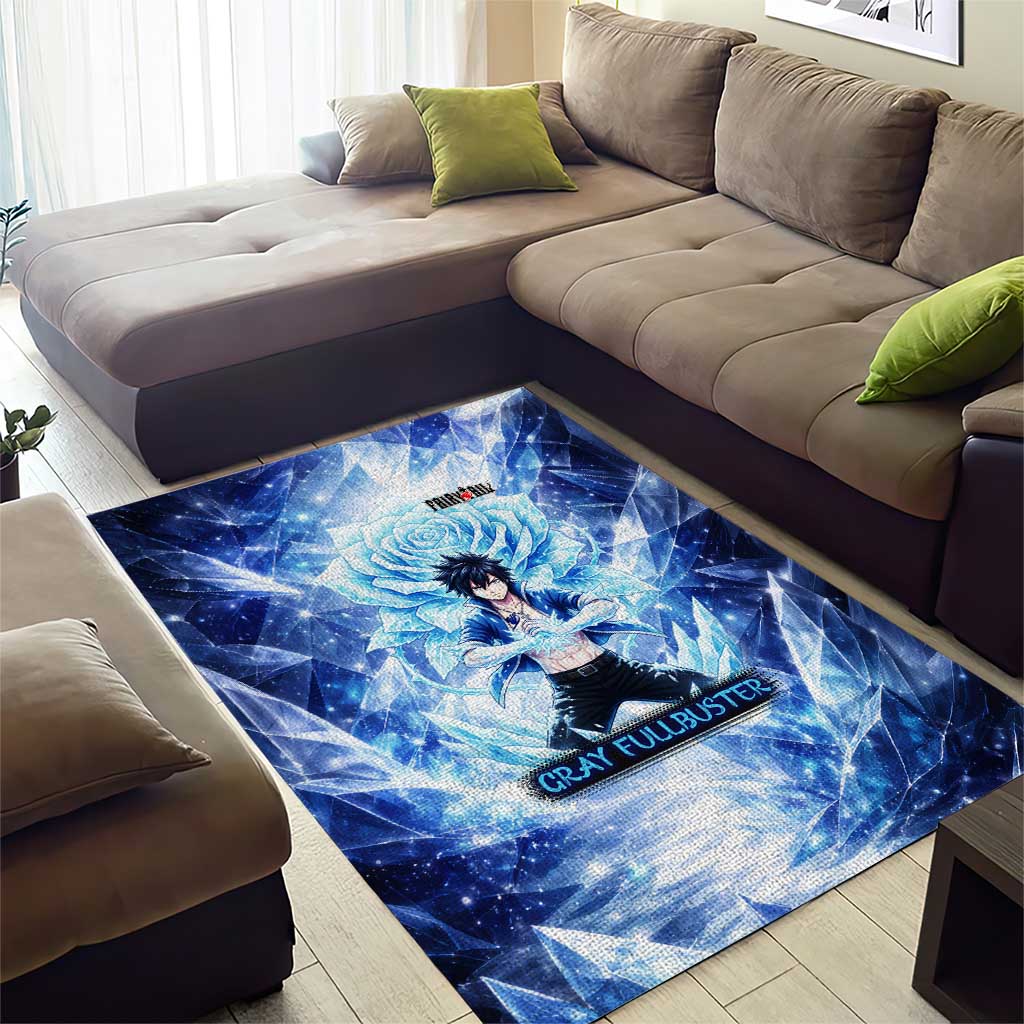 Gray Fullbuster Fairy Tail Area Rug Ice Magic Anime Style with Crystal Freeze Motif