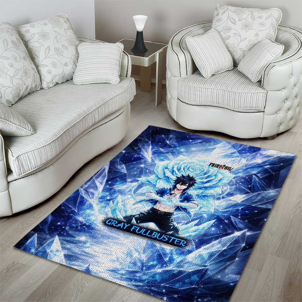 Gray Fullbuster Fairy Tail Area Rug Ice Magic Anime Style with Crystal Freeze Motif