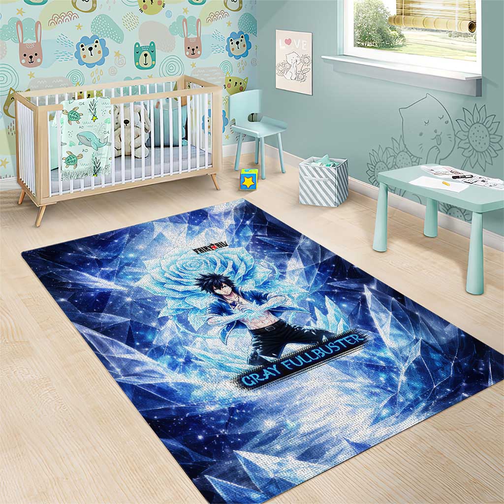 Gray Fullbuster Fairy Tail Area Rug Ice Magic Anime Style with Crystal Freeze Motif