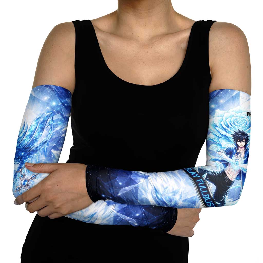 Gray Fullbuster Fairy Tail Arm Sleeves Ice Magic Anime Style with Crystal Freeze Motif