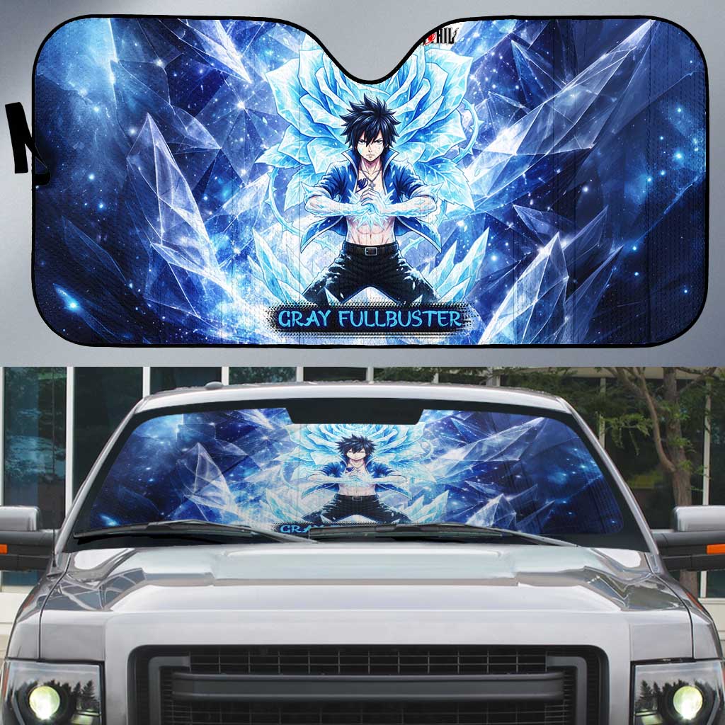 Gray Fullbuster Fairy Tail Auto Sun Shade Ice Magic Anime Style with Crystal Freeze Motif