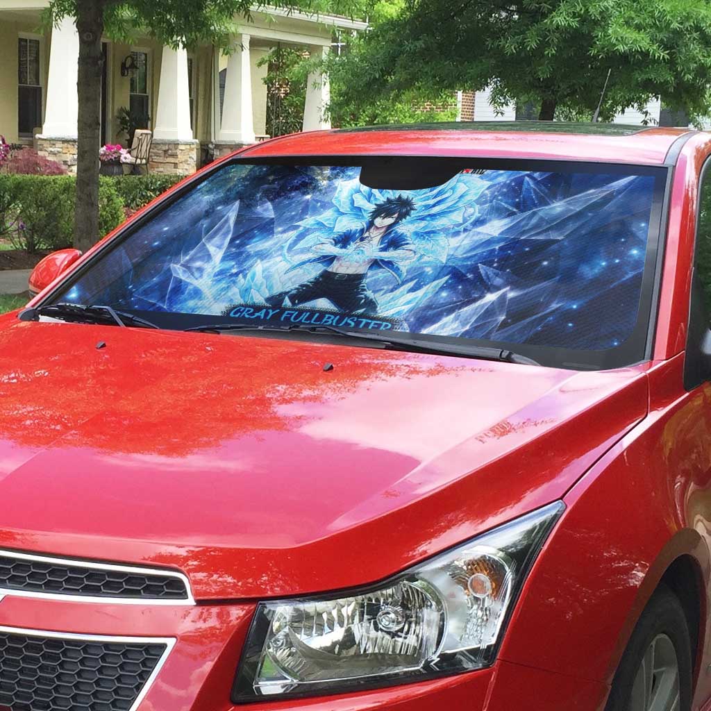 Gray Fullbuster Fairy Tail Auto Sun Shade Ice Magic Anime Style with Crystal Freeze Motif