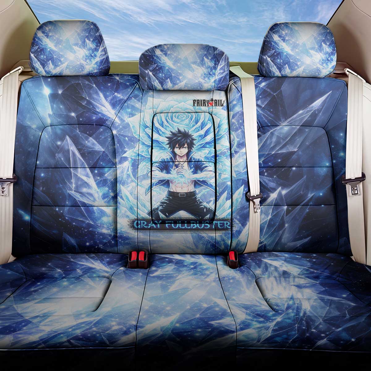 Gray Fullbuster Fairy Tail Back Car Seat Cover Ice Magic Anime Style with Crystal Freeze Motif