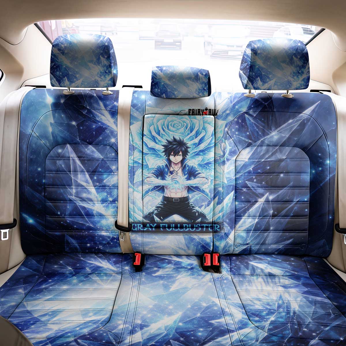 Gray Fullbuster Fairy Tail Back Car Seat Cover Ice Magic Anime Style with Crystal Freeze Motif