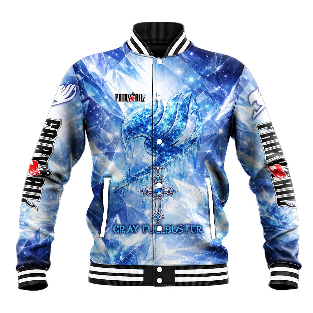 Gray Fullbuster Fairy Tail Baseball Jacket Ice Magic Anime Style with Crystal Freeze Motif