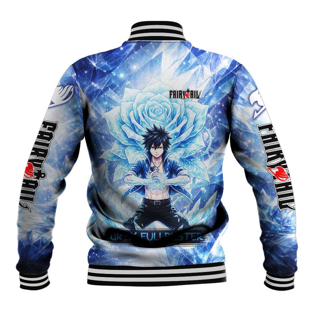 Gray Fullbuster Fairy Tail Baseball Jacket Ice Magic Anime Style with Crystal Freeze Motif