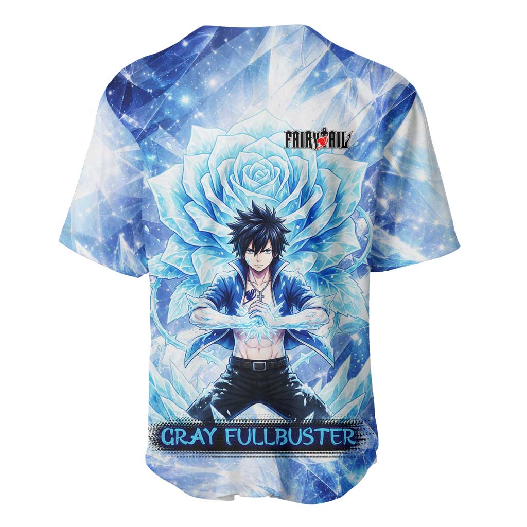 Gray Fullbuster Fairy Tail Baseball Jersey Ice Magic Anime Style with Crystal Freeze Motif