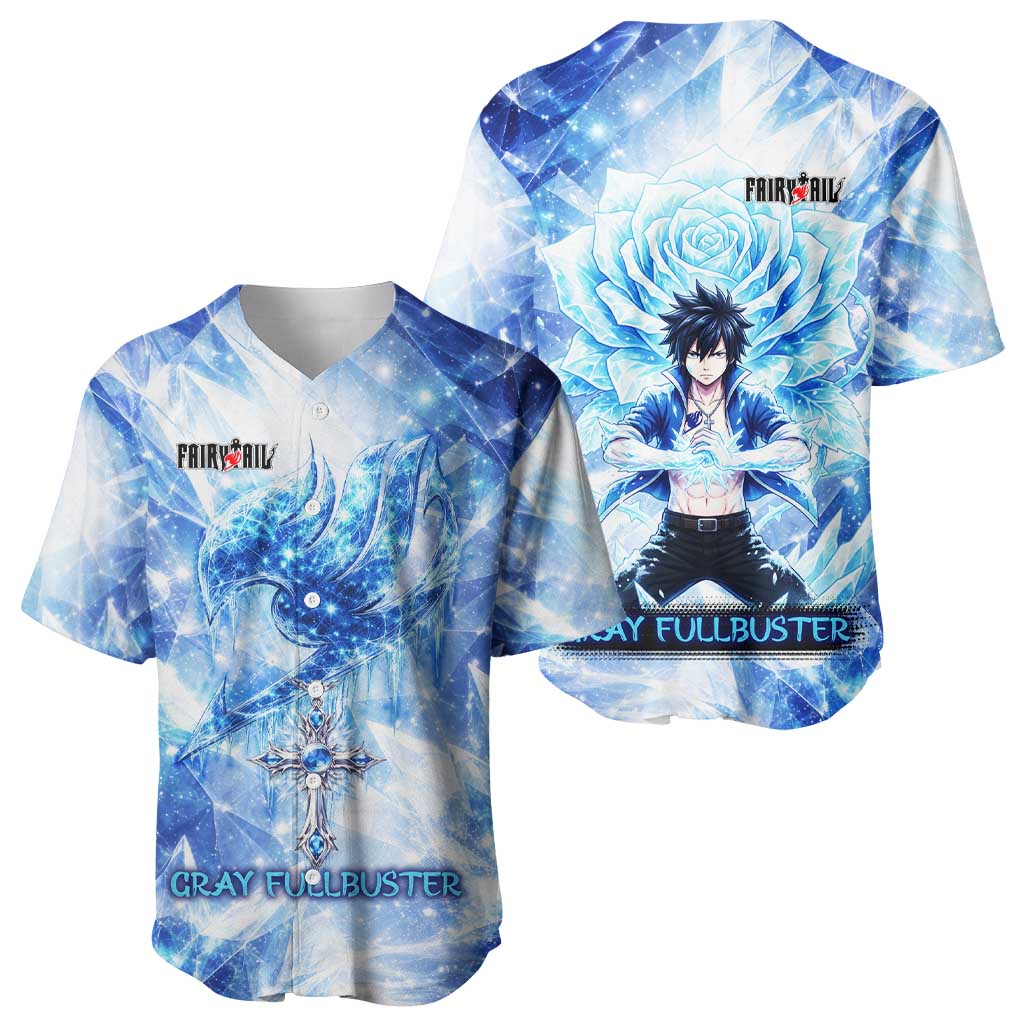 Gray Fullbuster Fairy Tail Baseball Jersey Ice Magic Anime Style with Crystal Freeze Motif