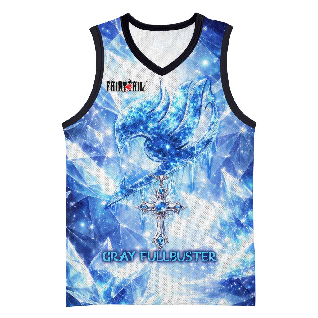 Gray Fullbuster Fairy Tail Basketball Jersey Ice Magic Anime Style with Crystal Freeze Motif