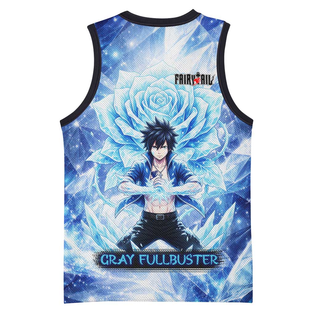 Gray Fullbuster Fairy Tail Basketball Jersey Ice Magic Anime Style with Crystal Freeze Motif