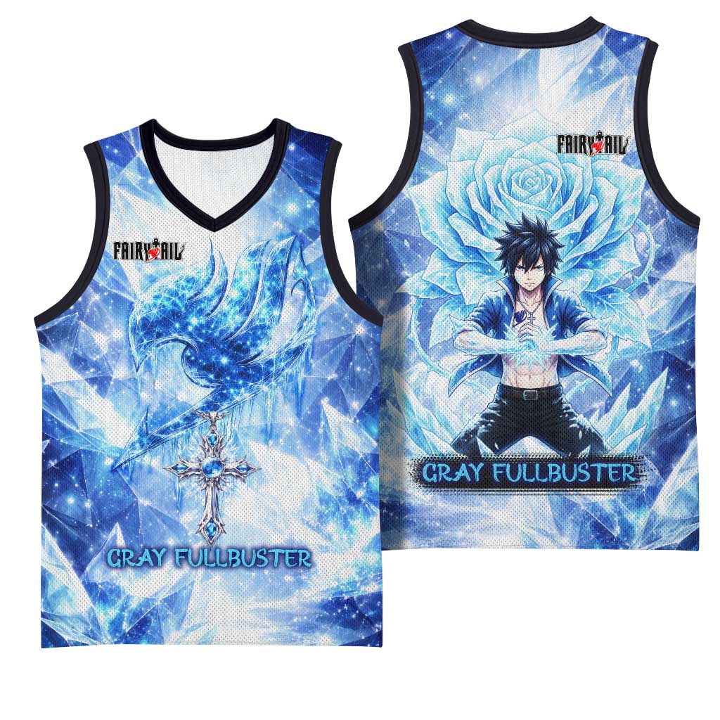 Gray Fullbuster Fairy Tail Basketball Jersey Ice Magic Anime Style with Crystal Freeze Motif