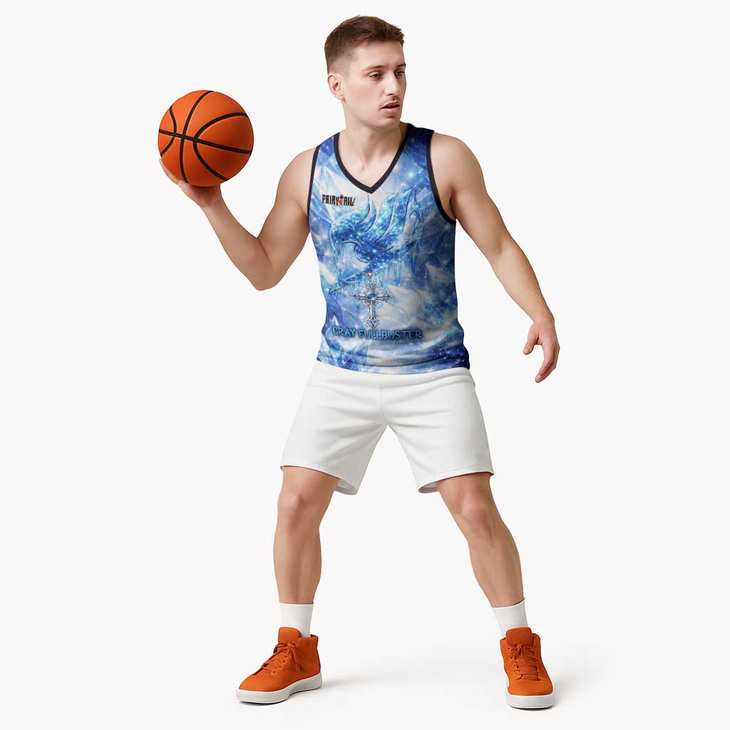 Gray Fullbuster Fairy Tail Basketball Jersey Ice Magic Anime Style with Crystal Freeze Motif