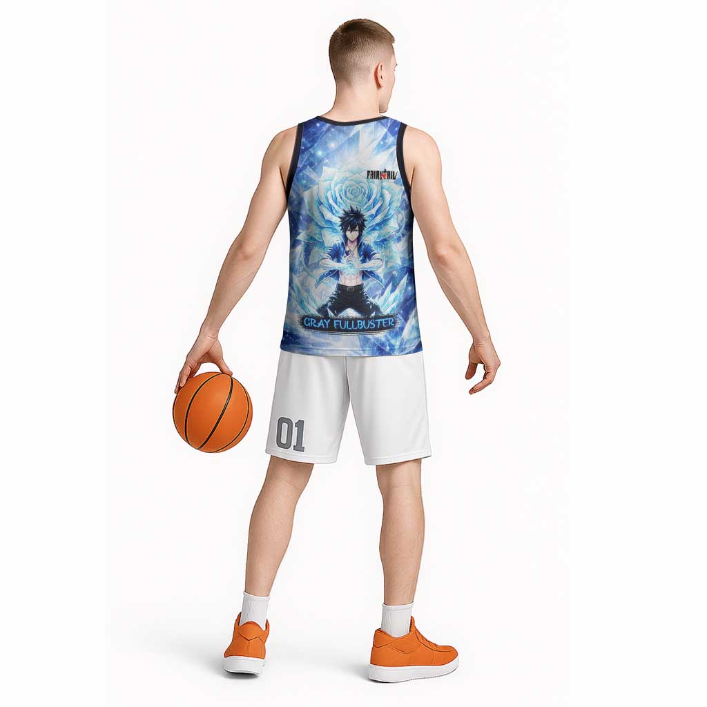 Gray Fullbuster Fairy Tail Basketball Jersey Ice Magic Anime Style with Crystal Freeze Motif