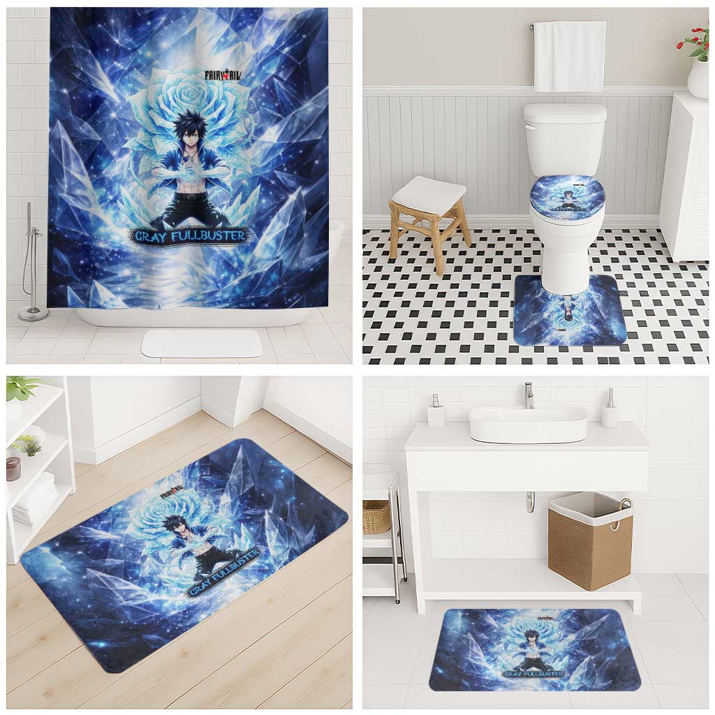Gray Fullbuster Fairy Tail Bathroom Set Ice Magic Anime Style with Crystal Freeze Motif
