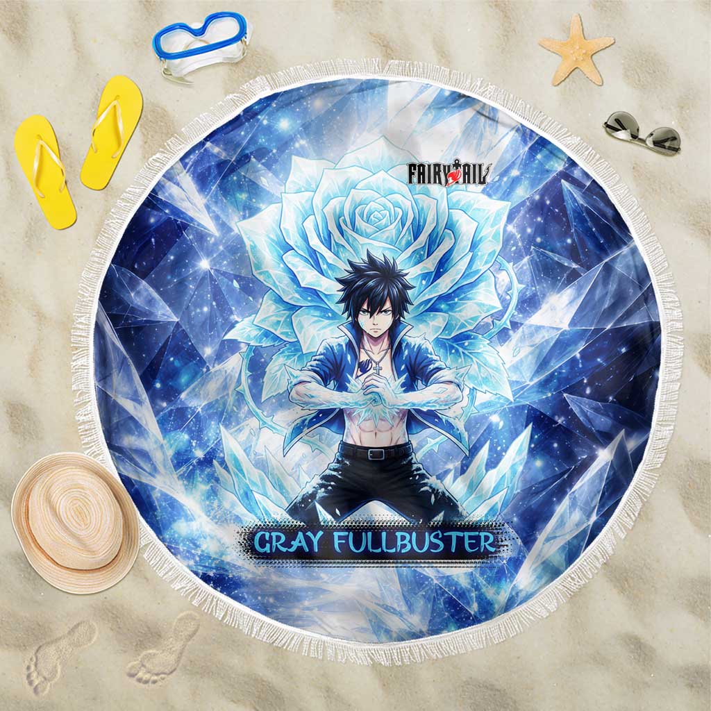 Gray Fullbuster Fairy Tail Beach Blanket Ice Magic Anime Style with Crystal Freeze Motif
