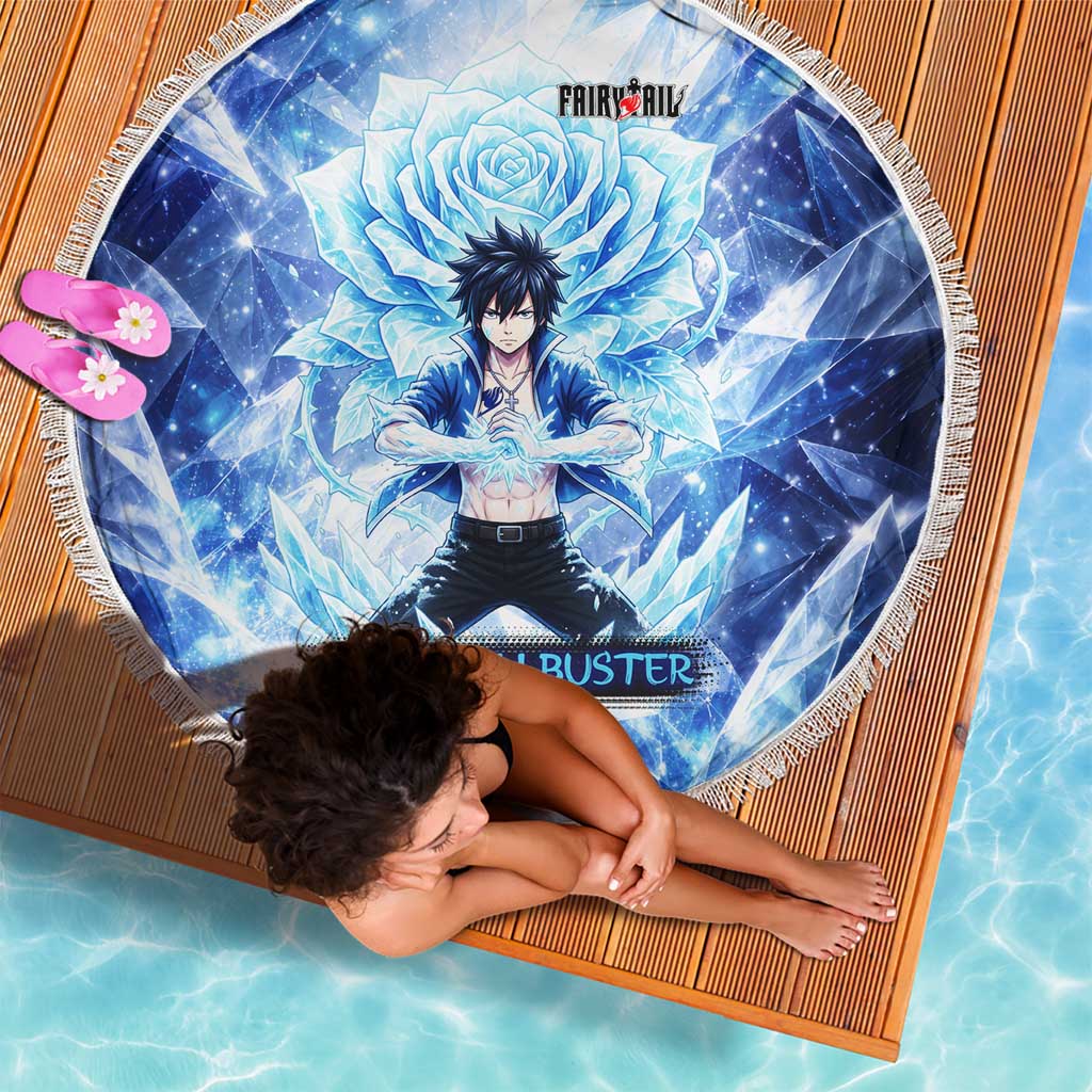 Gray Fullbuster Fairy Tail Beach Blanket Ice Magic Anime Style with Crystal Freeze Motif