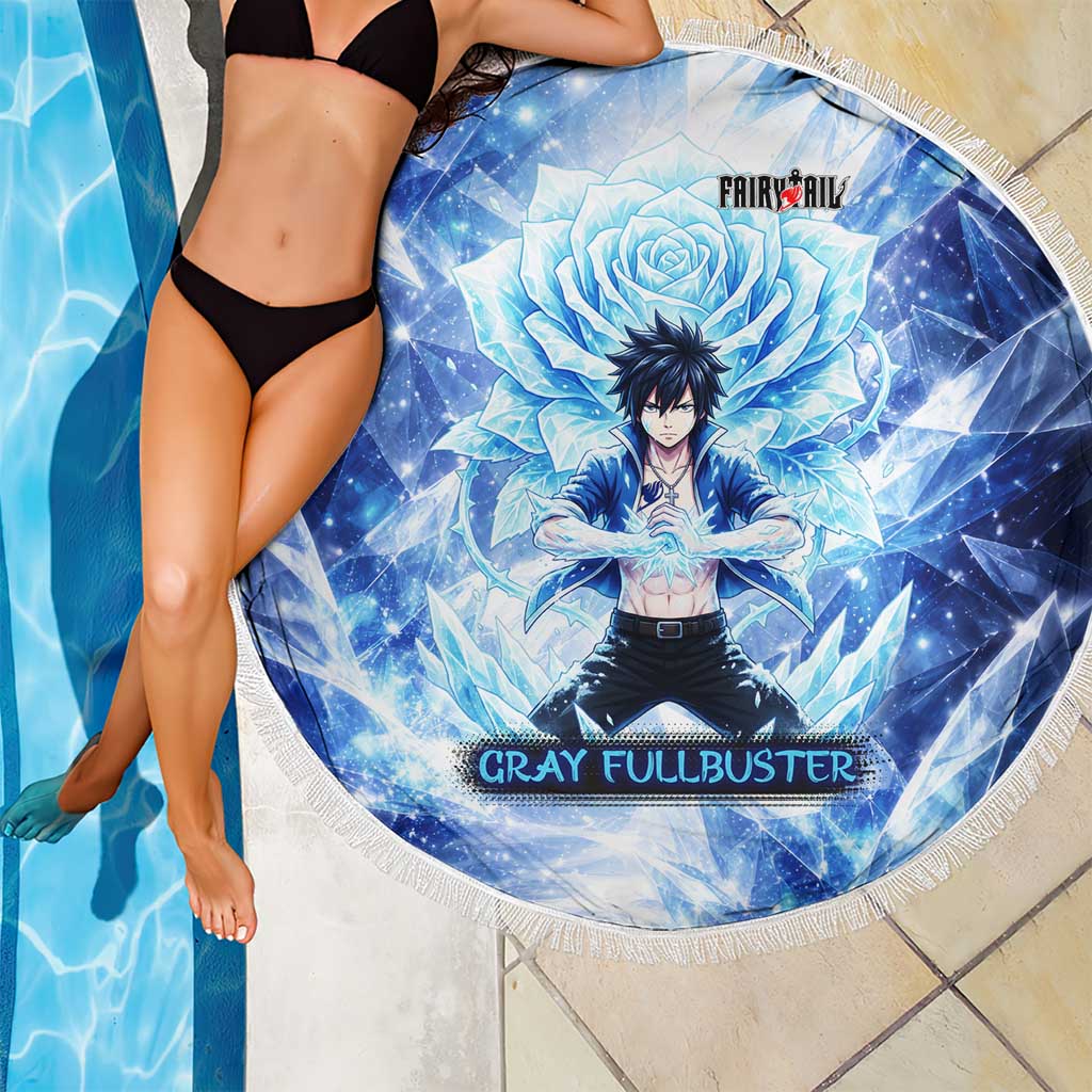 Gray Fullbuster Fairy Tail Beach Blanket Ice Magic Anime Style with Crystal Freeze Motif