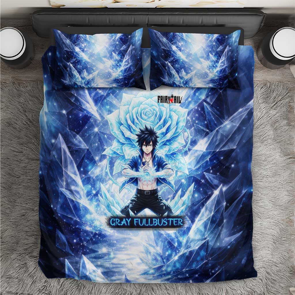 Gray Fullbuster Fairy Tail Bedding Set Ice Magic Anime Style with Crystal Freeze Motif