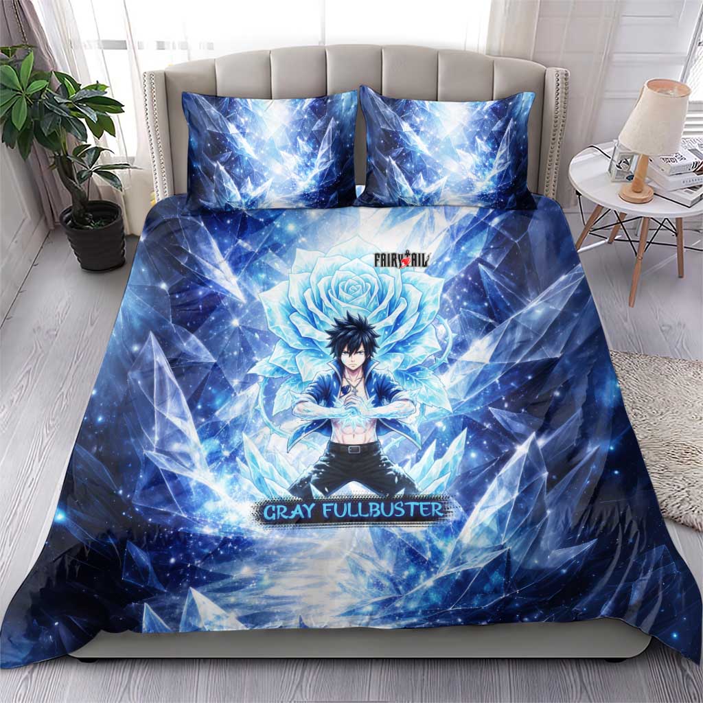 Gray Fullbuster Fairy Tail Bedding Set Ice Magic Anime Style with Crystal Freeze Motif