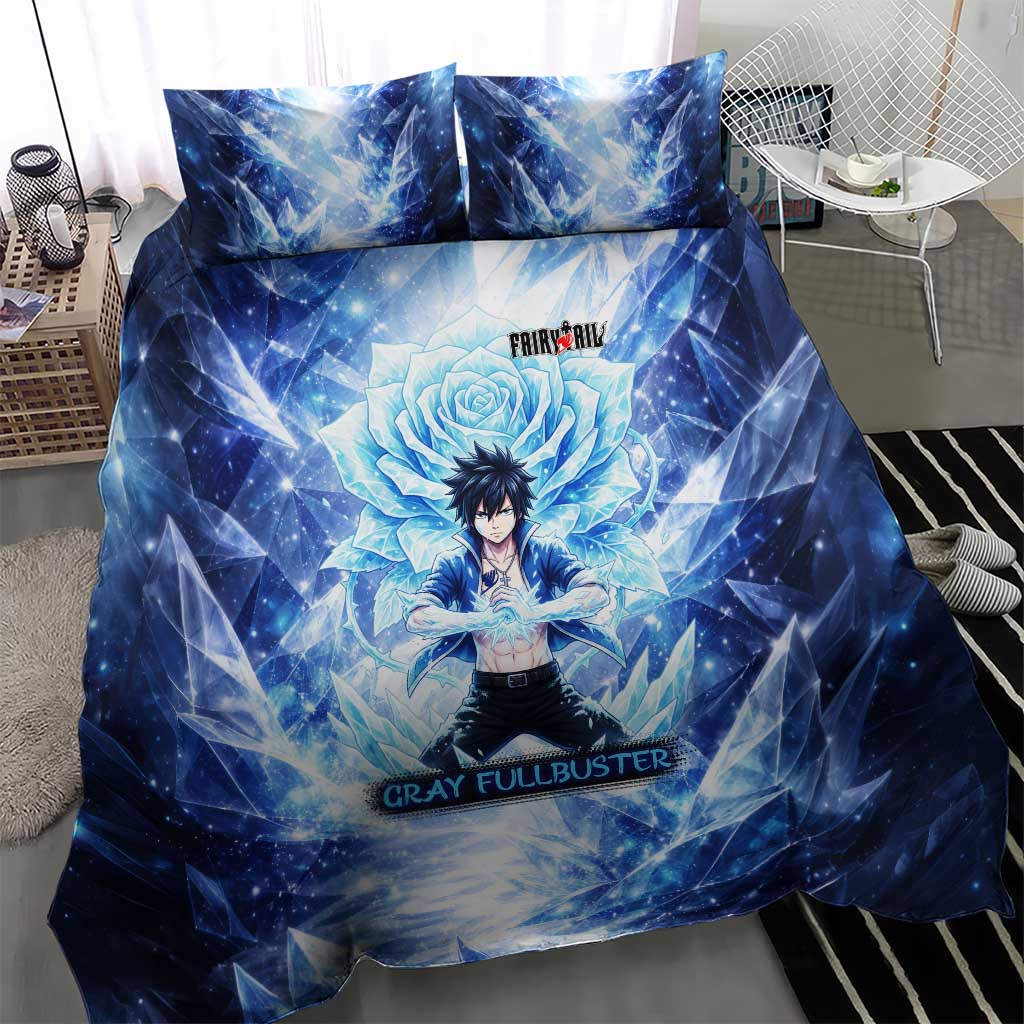 Gray Fullbuster Fairy Tail Bedding Set Ice Magic Anime Style with Crystal Freeze Motif