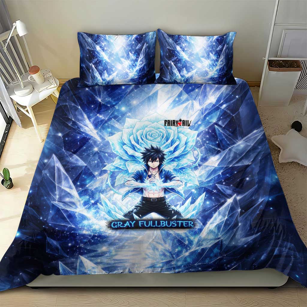 Gray Fullbuster Fairy Tail Bedding Set Ice Magic Anime Style with Crystal Freeze Motif