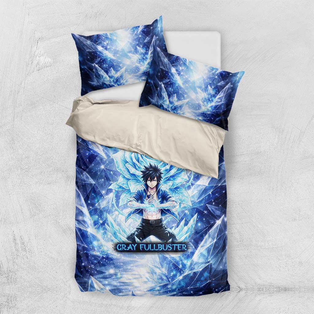 Gray Fullbuster Fairy Tail Bedding Set Ice Magic Anime Style with Crystal Freeze Motif