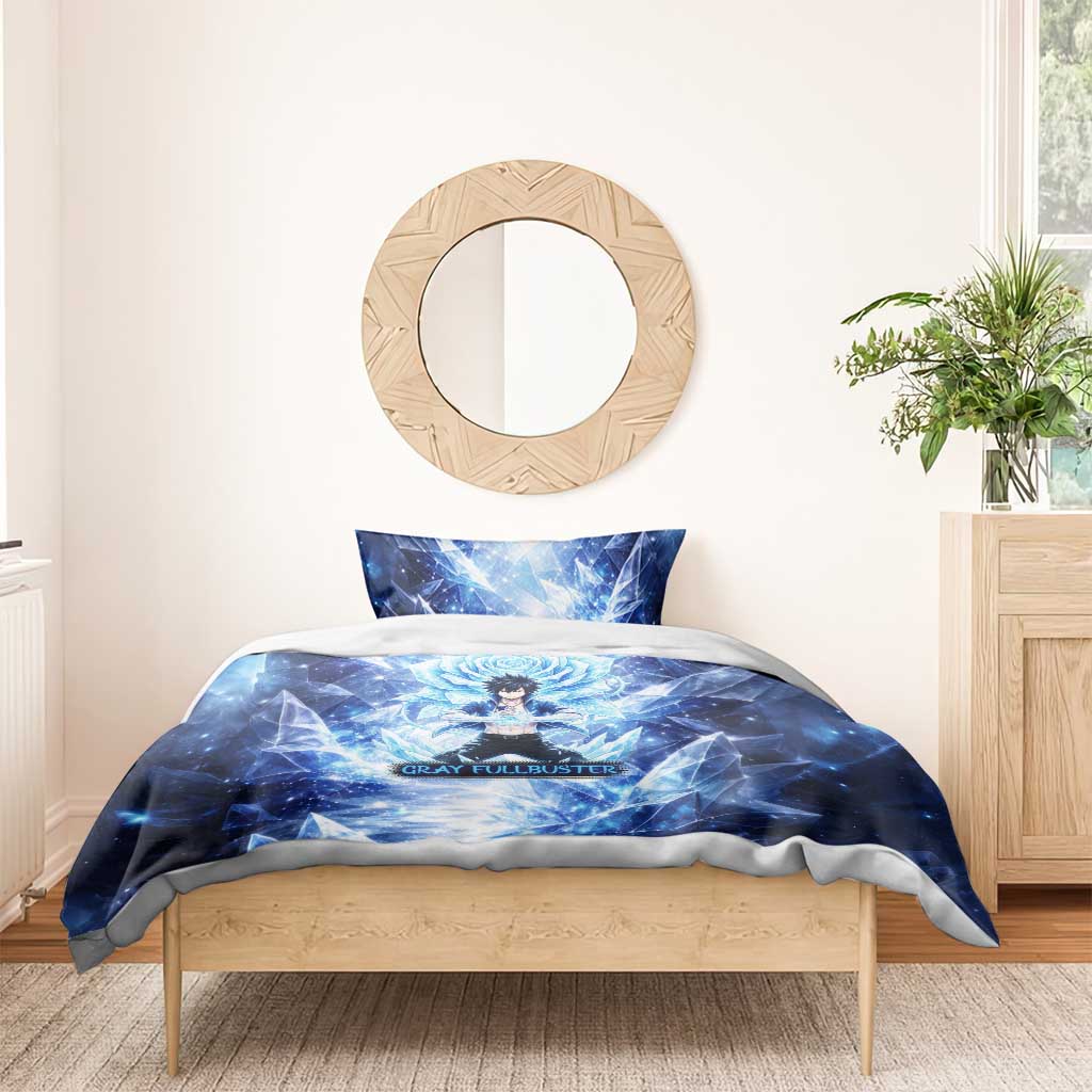 Gray Fullbuster Fairy Tail Bedding Set Ice Magic Anime Style with Crystal Freeze Motif